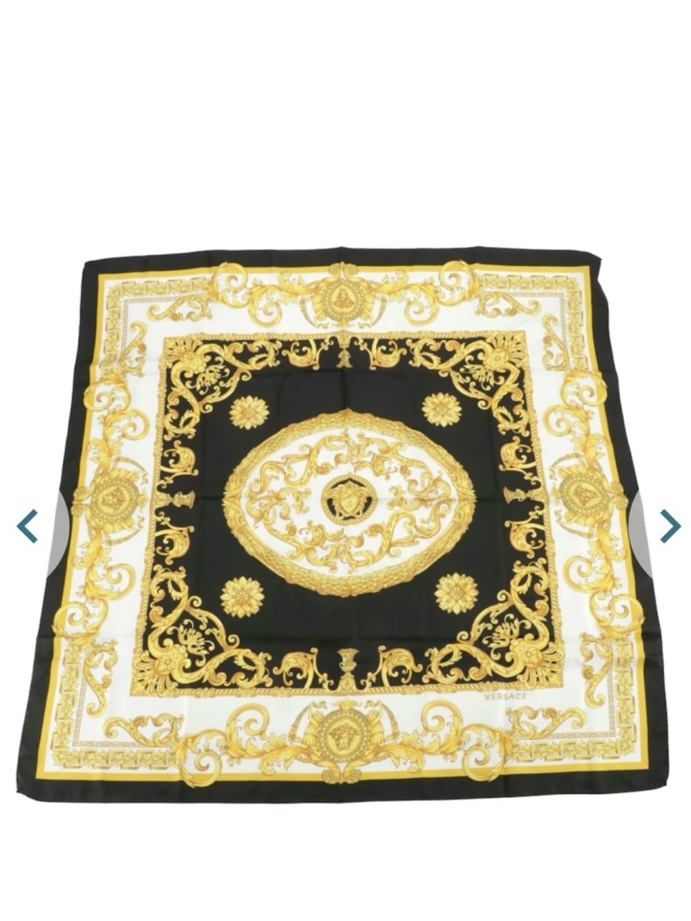 Versace Black White Gold Baroque Silk Scarf